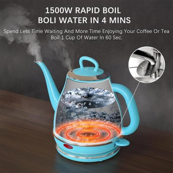 Electric Gooseneck Kettle, 1L 1500W Fast Boil,100% Stainless Steel BPA Free Pour - Picture 3 of 6
